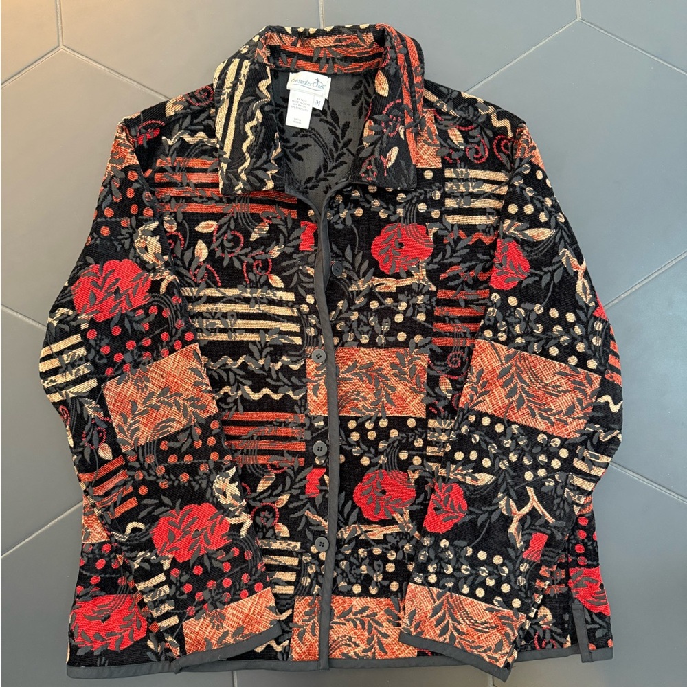 Coldwater Creek Black and Red Patterned Garment